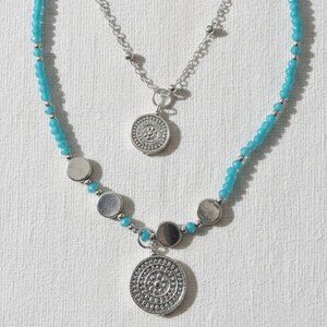 Silver and Blue Beaded Necklace with Tassel